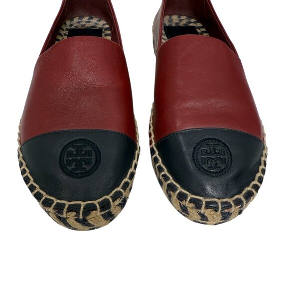 Tory Burch Color block LeatherEspadrille Flat Tuscan Wine Tory Navy Women's sz 7 - Picture 5 of 12
